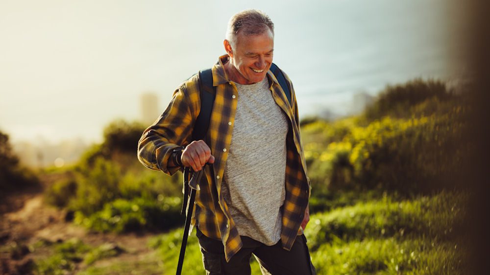 man with addiction on a hiking therapy